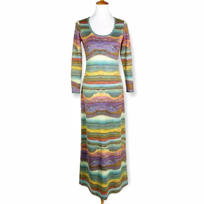 Maxi Vestido De Colección Años 70 Samantha York The Agate Talla Pequeña Metálico Brillante Hippie Foto 1 de 4