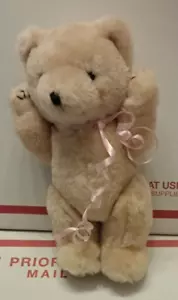 North American Plush Bear Beige Tan Teddy Jointed Posable Vintage Toy 8" UE16 - Picture 1 of 4