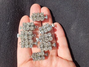 Lot 8 Vintage Silber Halskette Armband Verschluss Verschluss Kristall Strass 1 Strang - Bild 1 von 2