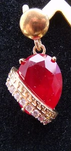 Rubinfarbener Glas Anhänger mit weißen Topas Streifen in Bronze gefasst - Bild 1 von 2