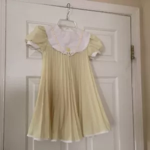 Vintage Emily West Dress Girls Sz 6x Yellow Pleated S/Sleeve Embroidery Lace - Picture 1 of 5