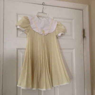 Vintage Emily West Dress Girls Sz 6x Yellow Pleated S/Sleeve Embroidery Lace - Image 1 of 4