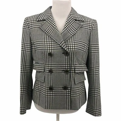 Blazer Worth Petites de lana a cuadros gris marfil doble botonadura para mujer talla 12 Foto 1 de 4