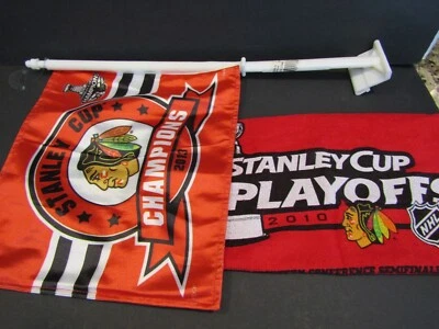 Chicago Blackhawks 2013 Stanley Cup Car Flag & 2010 STANLEY CUP PLAYOFFS Towel - Image 1 of 4