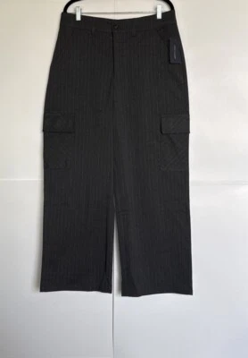 Tommy Hilfiger Mujer Pantalones Carga Pierna Ancha Metálico Rayas Gris Oscuro Talla 14 Nuevos con Etiquetas Foto 1 de 4