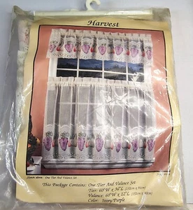 Harvest Fruit Curtain Set Tier Valance 60x36 Kitchen Window Ivory Purple Vintage - Bild 1 von 13