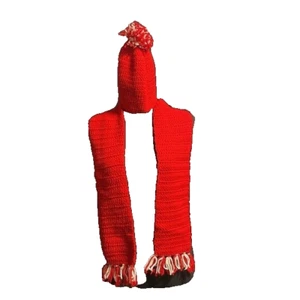 Girls Handcrafted Crochet Red Hat & Scarf 55" Long - Picture 1 of 1