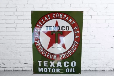 Texaco Motor oil Porcelain Enamel Heavy Metal Sign 36 Inches  Double Side - Image 1 of 2