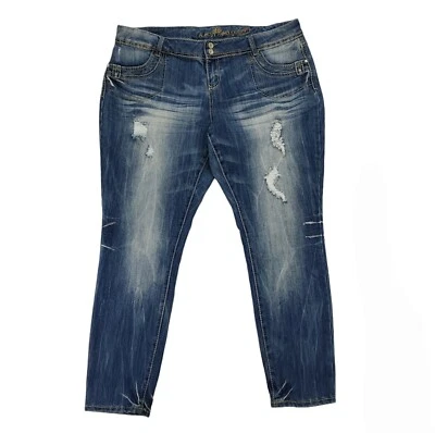 Almost Famous Jeans Womens 20 Blue Medium Wash Mid Rise Distressed Skinny Denim  - Image 1 of 4