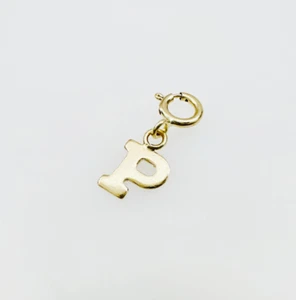 14K massiver Gelbgold Mini/sehr kleiner "P" Initiale Charm Anhänger mit Federverschluss - Bild 1 von 16