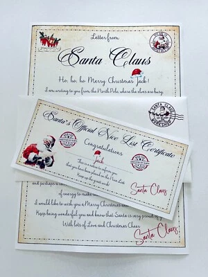 UTOPIA CARDS Personalised Letter From Santa, Nice List Certificate, Christmas Eve Box Filler