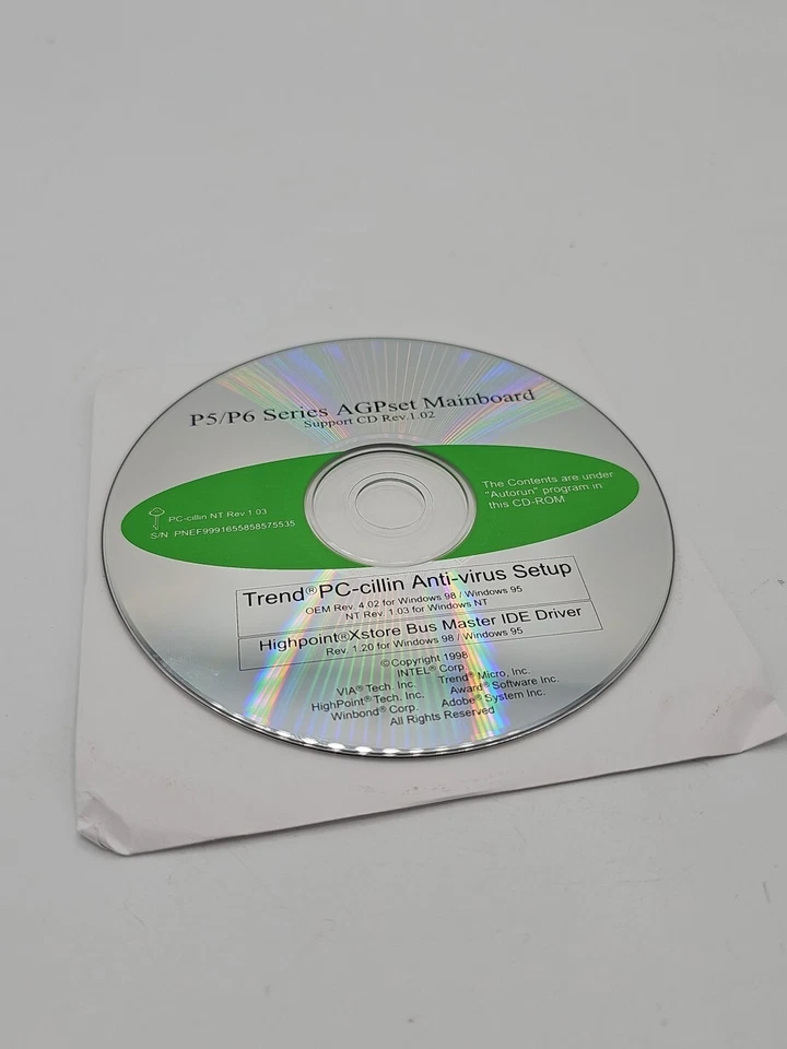 INTEL P5/P6 Series AGPset Mainboard Support CD REV1.02 + TREND MICRO ANTIVIRUS - Immagine 1 di 1