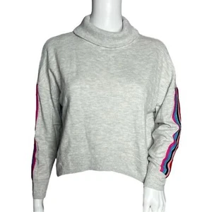 Love By Gap Sweater Womens XS Heather Gray Turtleneck Crop Side Rainbow Stripe - Picture 1 of 8