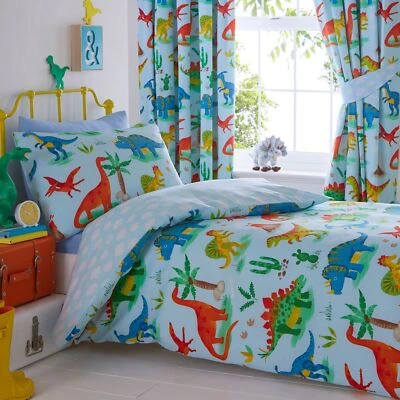 Blue Dinosaur Single Duvet Cover & Pillowcase Set Kids Bedding Boys Bedroom - Image 1 of 3