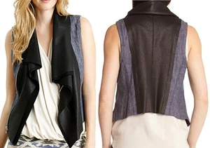 Chaleco Karen Kane 2L73519 Azul Denim/Negro Imitación Cuero Moto Cortina Frontal - $168 - Imagen 1 de 5