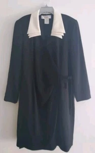 Jones New York Collection Women’s Size 8 Black w White Collar Lined wrap style - Picture 1 of 3