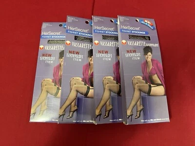 VASSARETTE FISHNET STOCKINGS 4 PAIR, Color: Black, Size Women 1 (Plus) 3577 - Image 1 of 3