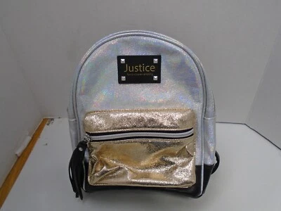 Justice Girls Silver Gold Black Mini Backpack/ Purse Chain Tassel - Image 1 of 4