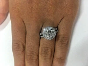 Anello di Fidanzamento Matrimonio 2 Ct Rotondo Simulato Diamante Aureola Plac... - Foto 1 di 12