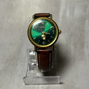 Fossil Herrenuhr grün TM-6222 braun Leder Analog Quarz 30mm - neue Batterie - Bild 1 von 6