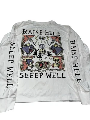 Camiseta Octopied Mind Para Mujer L Raise Hell Sleep Well Manga Larga Informal Blanca Foto 1 de 4