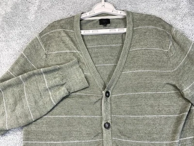 Banana Republic Cardigan Sweater Mens Medium Sage Green Linen Cashmere Stripe - Image 1 of 4