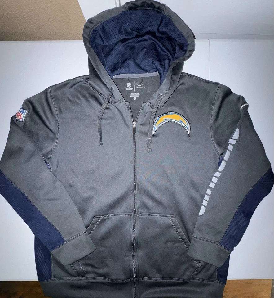 Moletom com capuz San Diego Chargers zíper completo masculino grande Nike Therma-Fit costurado cinza NFL - Imagem 1 de 4