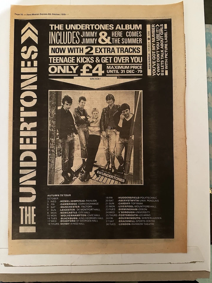 The Undertones-Full Page UK Autumn 79 Tour Advert-From NME 6th Oct 1979 Orig Ex - Image 1 of 1