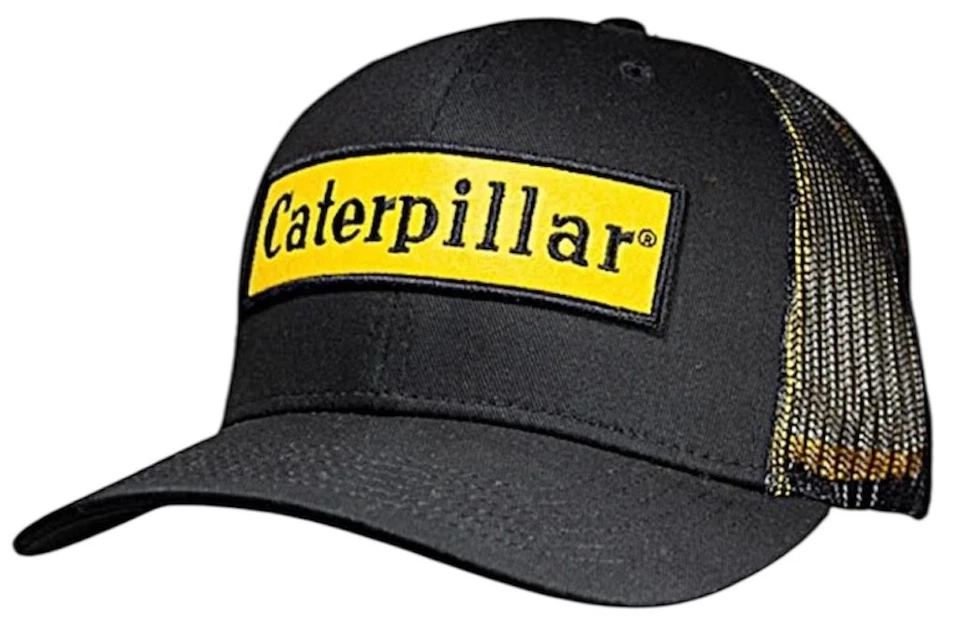 Caterpillar Timeless Black Baseball Cap with Yellow Logo Patch, Classic Trucker - Image 1 of 1