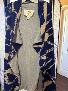 Tabitha Anthropologie blau/creme Poly Wolle Mohair ärmellos Staubmantel Cardigan - Bild 1 von 13