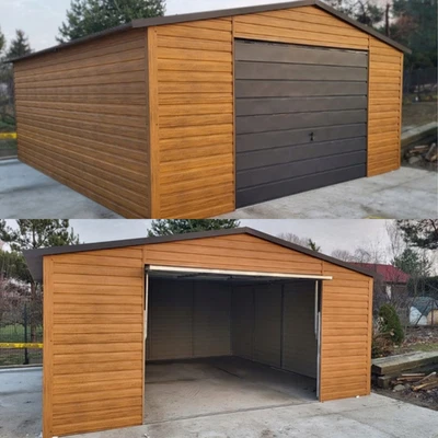 Blechgarage 5x6 m Carport Fertiggarage Holzoptik Kfz Lager Lieferung Montage - Bild 1 von 4