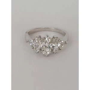 Avon Art Deco Silver Tone Marquise & Triangle Rhinestone CZ Cocktail Ring Sz 8 - Picture 1 of 8