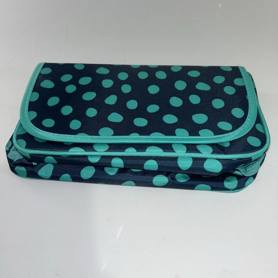 Thirty-One Navy And Green Polka Dots Tri-Fold Makeup Organizer **NEW - Image 1 of 4