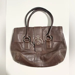 Coach Soho große Schnalle Leder Handtasche Hobo Vintage schokobraun Klappe - Bild 1 von 10