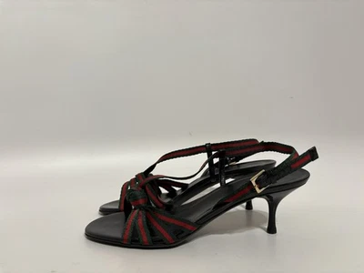 Vtg Gucci Black Stripe Sandal Heels 37 - Image 1 of 4