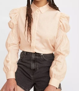 Blusa Levi’s Zuma manga ceñida cuadros melocotón/blanco talla S nueva con etiquetas - Imagen 1 de 10