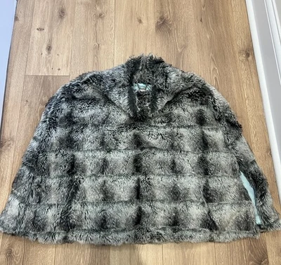 Frances Valentine Women Gray Faux Fur Poncho Coat Designer Vintage Inspired - Image 1 of 4