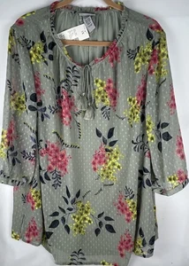 Neu mit Etikett Catherines leichte Tunika Blumenmuster transparent Plus 1X 18W 20W Schlüssellochstruktur - Bild 1 von 6