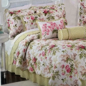 Waverly EMMA'S GARDEN BLOSSOM cotton 4 pc QUILT SET roses lilacs pink green NEW - Picture 1 of 9