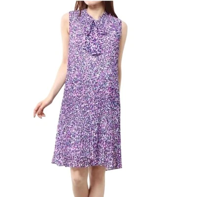 DKNY Women's Multi Dot Chiffon Pleats Bow Tie Neck Dress 16 EUC - Image 1 of 4