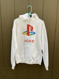 PlayStation White Hoodie Medium Red Logo 1994 Retro Gaming Sony Sweatshirt - Picture 1 of 12