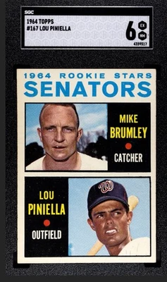 🔥🟥Lou Piniella⬛️🔥1964 Topps #167 Mike Brumley/RC Rookie Senators SGC 6 EX Foto 1 de 4