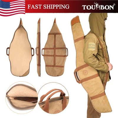 TOURBON 52" Rifle de Caza Pistola Estuche Deslizante Suave Acolchado Cremallera Bolso Lona Cuero Foto 1 de 4