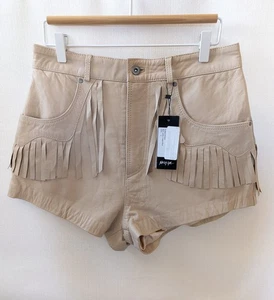 NWT NASTY GAL GENUINE LEATHER SHORTS ECRU FRINGE SIZE 8 - Picture 1 of 8
