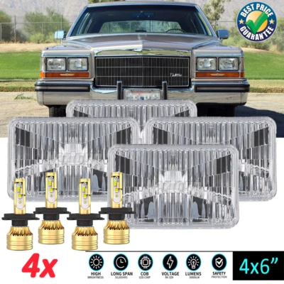 For Cadillac Fleetwood DeVille 1975-1986 4PCS 4x6 LED Headlights Hi-Lo Beam Foto 1 de 4