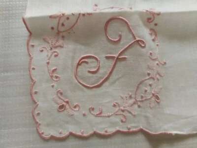 Винтажный свадебный носовой платок Мадейра СВАДЕБНЫЙ БЕЛЫЙ РОЗОВЫЙ с монограммой «J» - Изображение 1 из 3