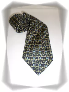 Belle Cravate Marine Doré Vert Fleurs Bleu Clair Lancel Paris - Foto 1 di 5