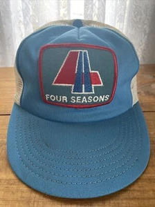 Vintage Blue Four Seasons Trucker Hat Adjustable Snapback Ball Cap Patch USA - Picture 1 of 14
