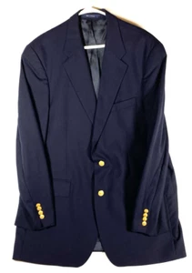 Chaps Ralph Lauren Men's Gold Button Wool Blazer Sport Coat Blue 46 Chest - Picture 1 of 13