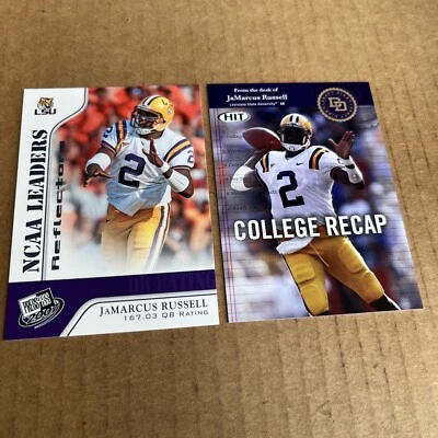 JAMARCUS RUSSELL RC 2007 Hit College Recap #1 & Press Pass #52 LSU Cards (e2) - Image 1 of 2